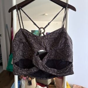 Anthropologie Brown Printed Crop Top with cutouts
